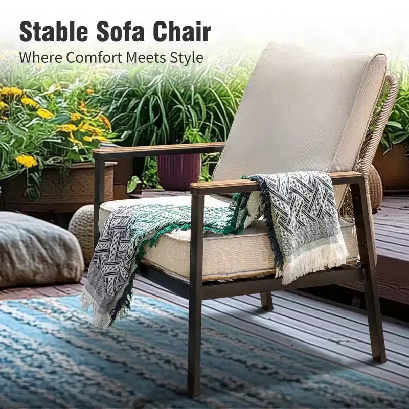 Captiva Designs – Ensemble de conversation de patio 4 pièces en corde tressée pour extérieur avec fauteuils, pour piscine, jardin et cour arrière