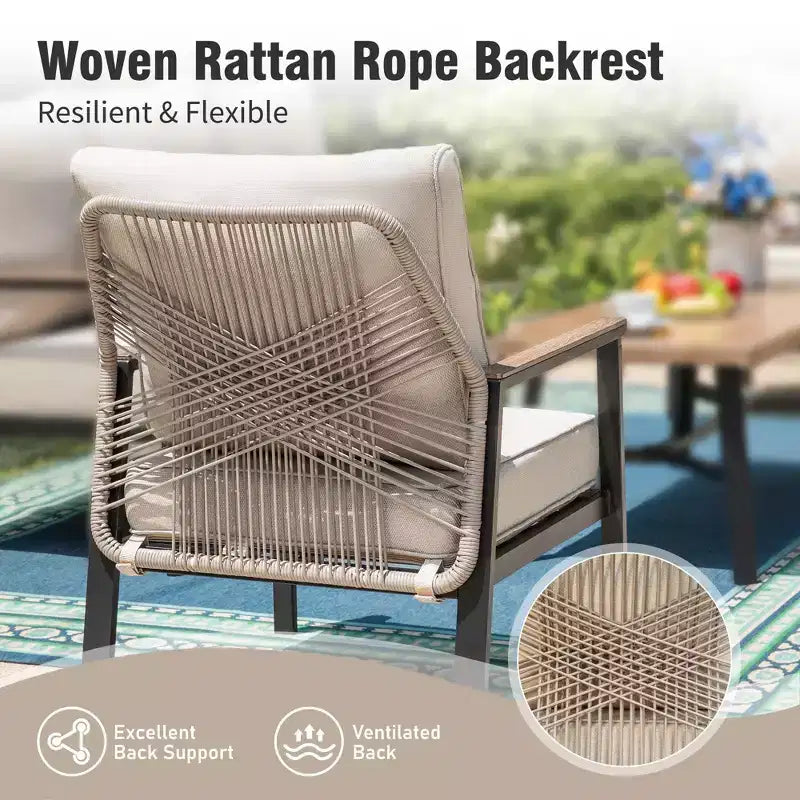 Captiva Designs – Ensemble de conversation de patio 4 pièces en corde tressée pour extérieur avec fauteuils, pour piscine, jardin et cour arrière