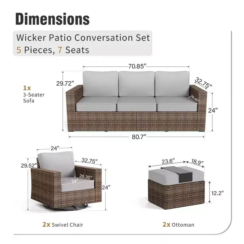 Captiva Designs Ensemble de conversation d'extérieur 5 pièces en osier avec ottoman pour terrasse ou piscine