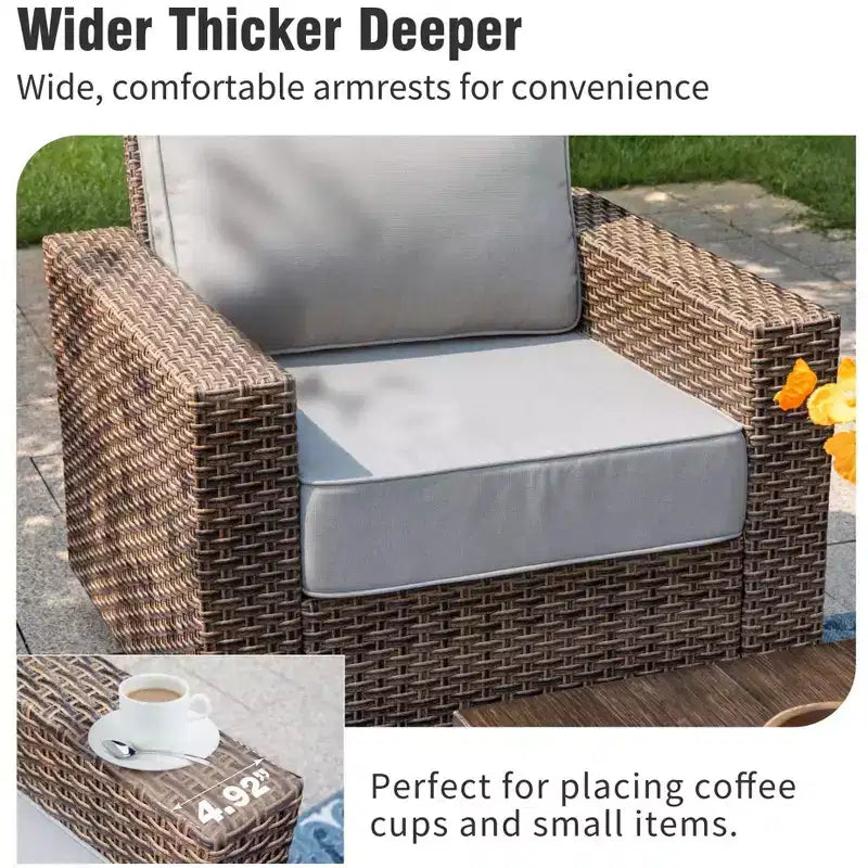 Captiva Designs Ensemble de conversation d'extérieur 5 pièces en osier avec ottoman pour terrasse ou piscine