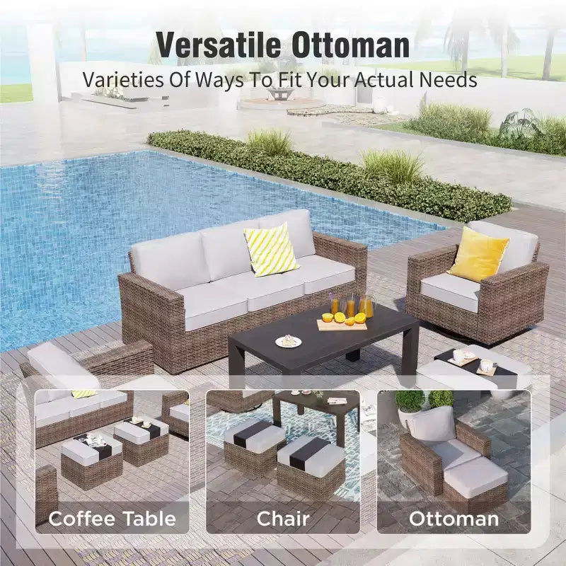 Captiva Designs Ensemble de conversation d'extérieur 5 pièces en osier avec ottoman pour terrasse ou piscine