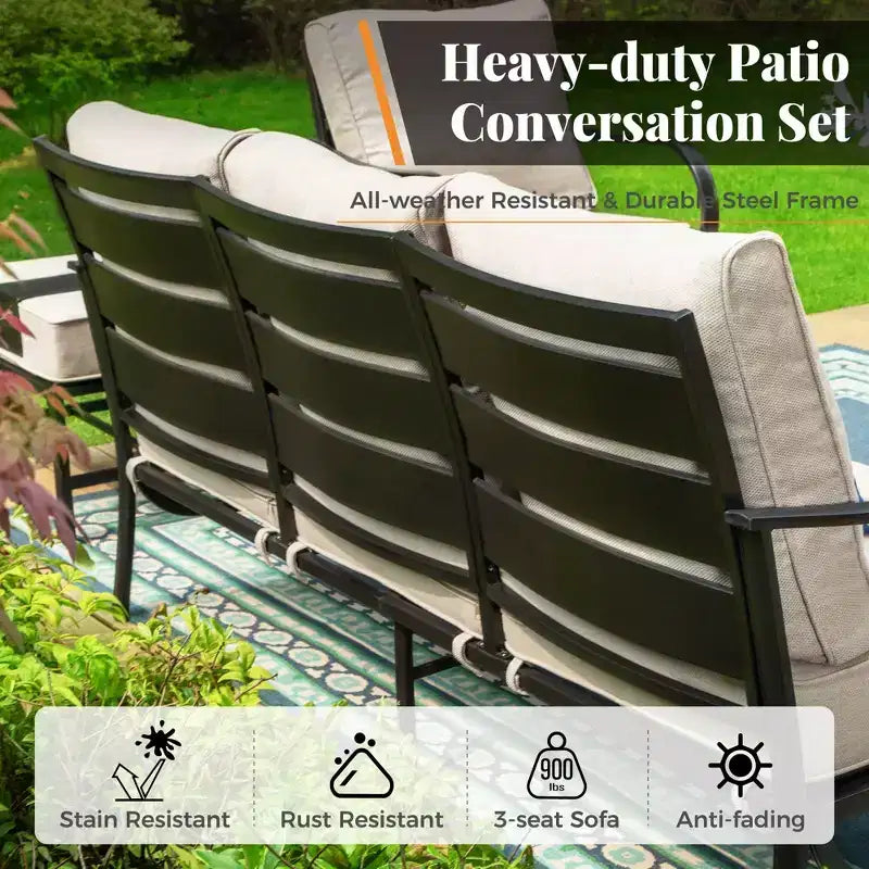 Captiva Designs – Ensemble de conversation de 4 pièces en métal pour patio avec table basse pour jardin, véranda et arrière-cour
