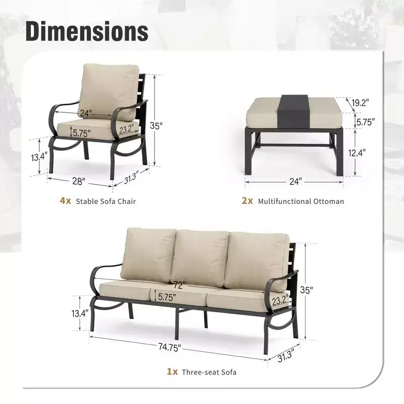 Ensemble de conversation de 5 meubles de patio en métal Captiva Designs avec poufs pour jardin, véranda, arrière-cour