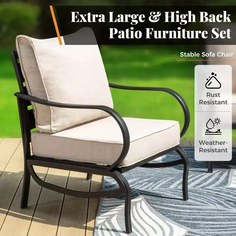 Ensemble de conversation de 5 meubles de patio en métal Captiva Designs avec poufs pour jardin, véranda, arrière-cour