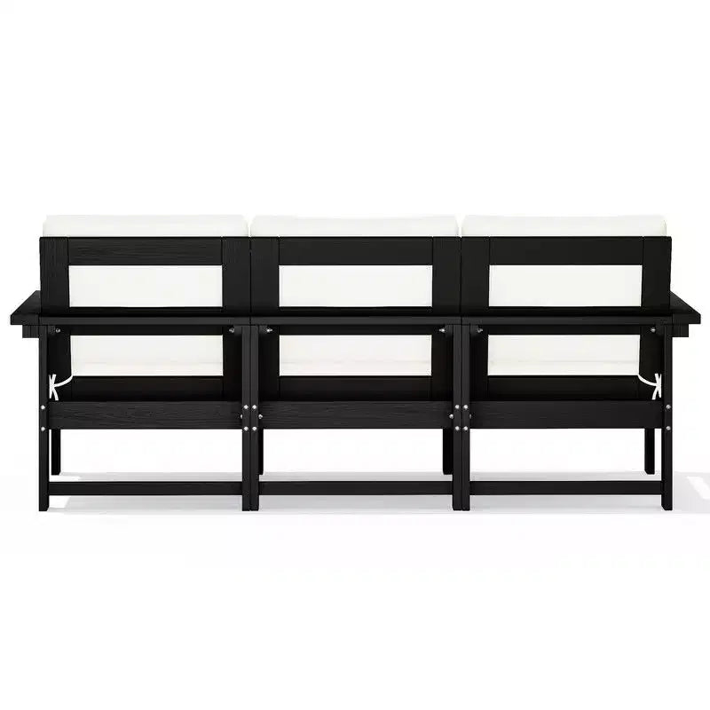 Canapé 3 places moderne Hyleory en PEHD avec coussins souples amovibles et table basse à larges lattes - Durable, résistant aux intempéries, facile à nettoyer