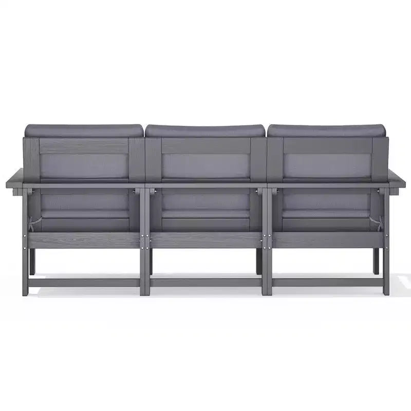 Canapé 3 places moderne Hyleory en PEHD avec coussins souples amovibles et table basse à larges lattes - Durable, résistant aux intempéries, facile à nettoyer