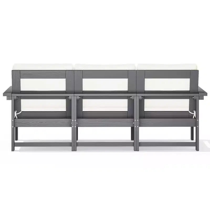 Canapé 3 places moderne Hyleory en PEHD avec coussins souples amovibles et table basse à larges lattes - Durable, résistant aux intempéries, facile à nettoyer