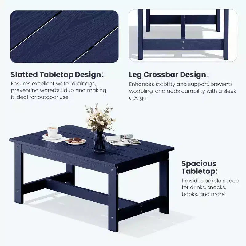 Canapé 3 places moderne Hyleory en PEHD avec coussins souples amovibles et table basse à larges lattes - Durable, résistant aux intempéries, facile à nettoyer