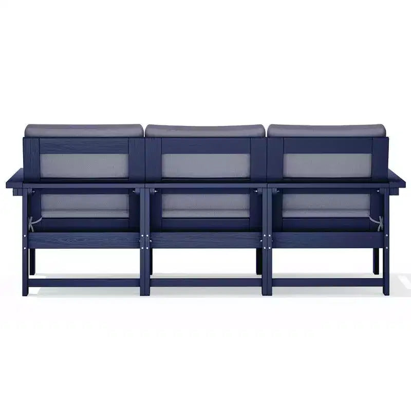 Canapé 3 places moderne Hyleory en PEHD avec coussins souples amovibles et table basse à larges lattes - Durable, résistant aux intempéries, facile à nettoyer