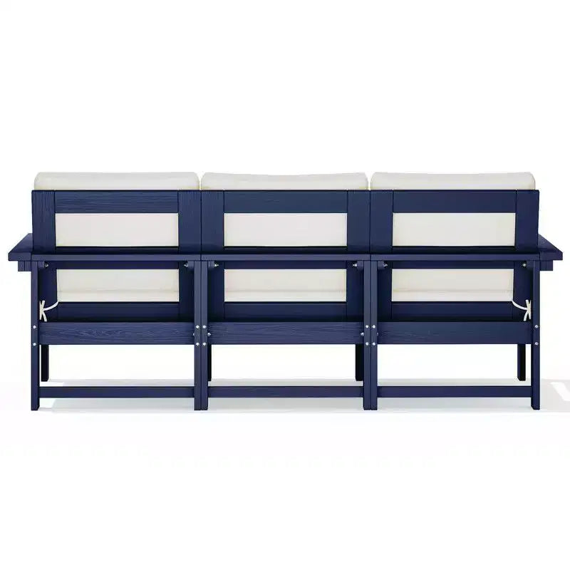 Canapé 3 places moderne Hyleory en PEHD avec coussins souples amovibles et table basse à larges lattes - Durable, résistant aux intempéries, facile à nettoyer