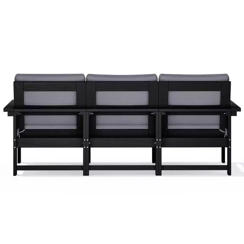 Canapé 3 places moderne Hyleory en PEHD avec coussins souples amovibles et table basse à larges lattes - Durable, résistant aux intempéries, facile à nettoyer