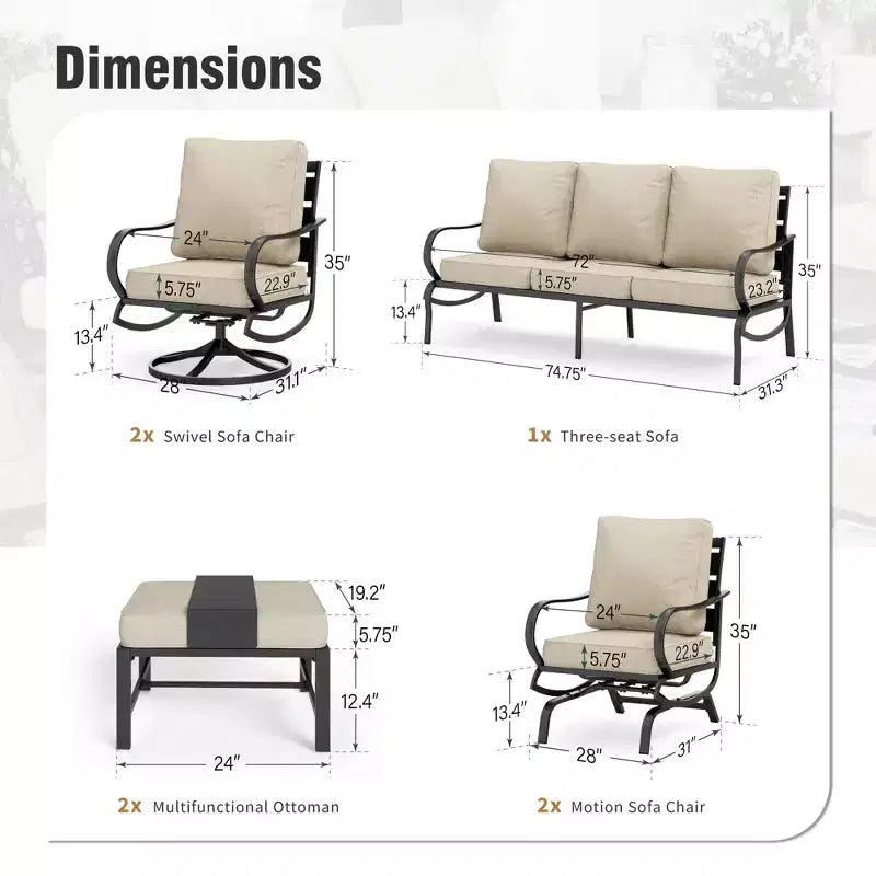 Captiva Designs Ensemble de conversation de 7 meubles de patio en métal avec chaises berçantes pour jardin, véranda, arrière-cour