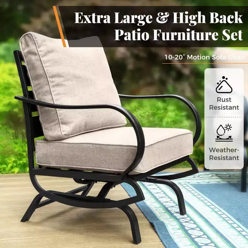 Captiva Designs Ensemble de conversation de 7 meubles de patio en métal avec chaises berçantes pour jardin, véranda, arrière-cour