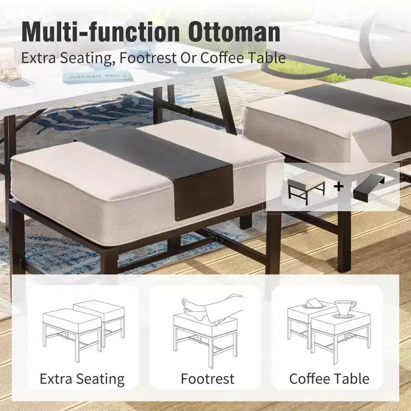 Captiva Designs Ensemble de conversation de 7 meubles de patio en métal avec chaises berçantes pour jardin, véranda, arrière-cour