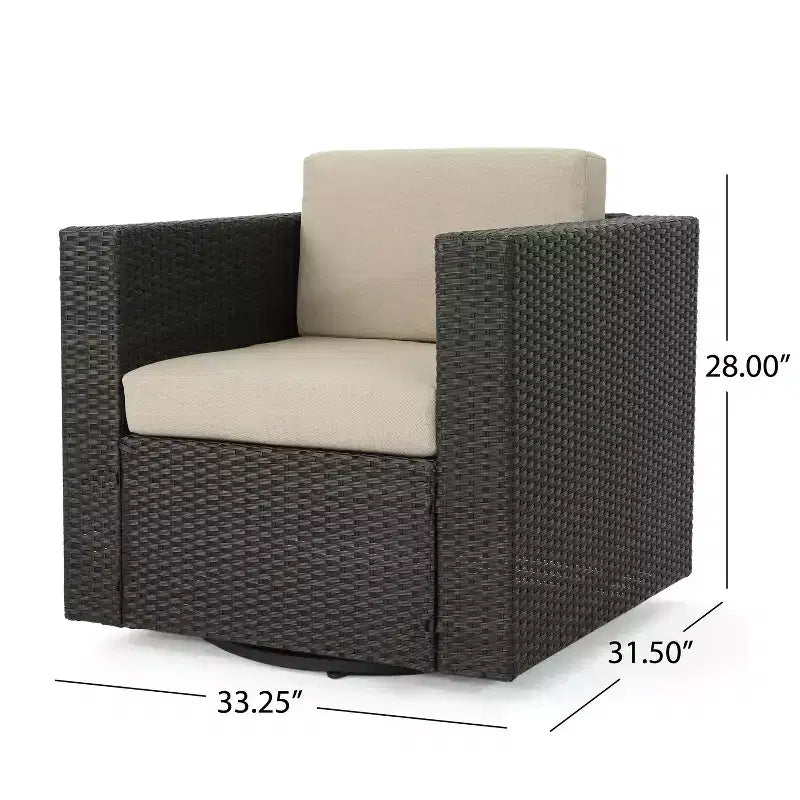 Christopher Knight Home Maaroaro Salon de jardin 5 pièces avec chaises pivotantes en osier et foyer, coussins inclus, marron/beige