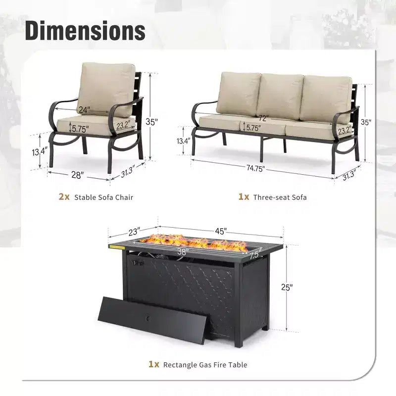 Captiva Designs Ensemble de 4 meubles de jardin en métal avec braseros et fauteuils pour terrasse, porche, jardin