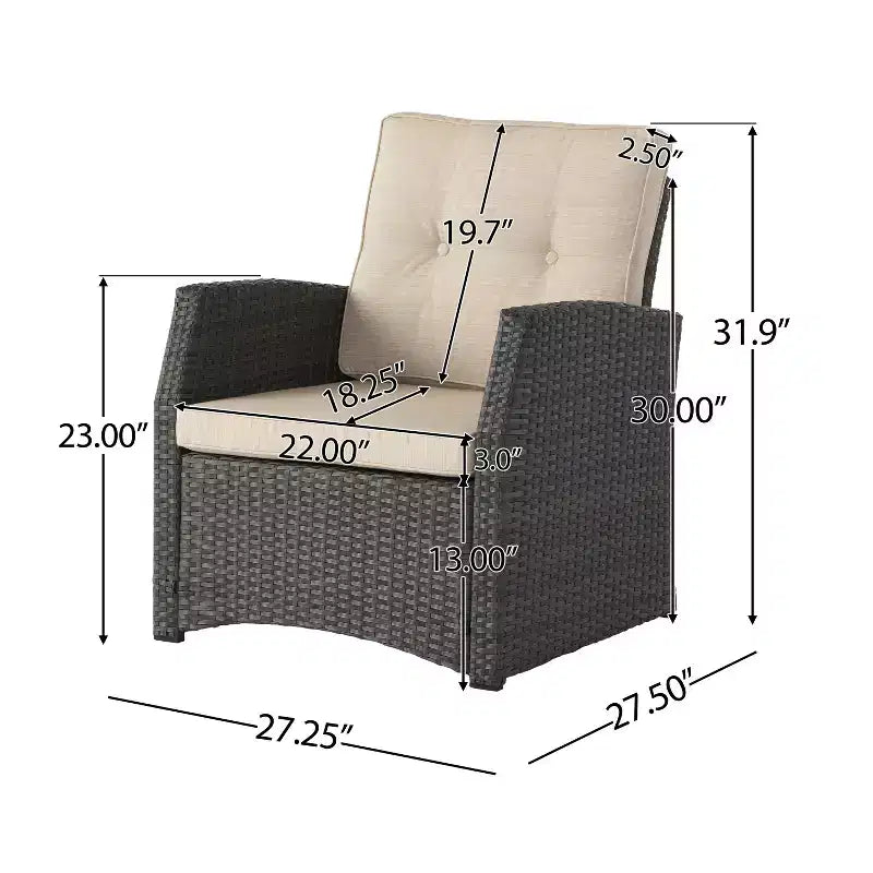 Christopher Knight Home Malvern Ensemble de 5 fauteuils et de foyer d'extérieur en osier avec coussins