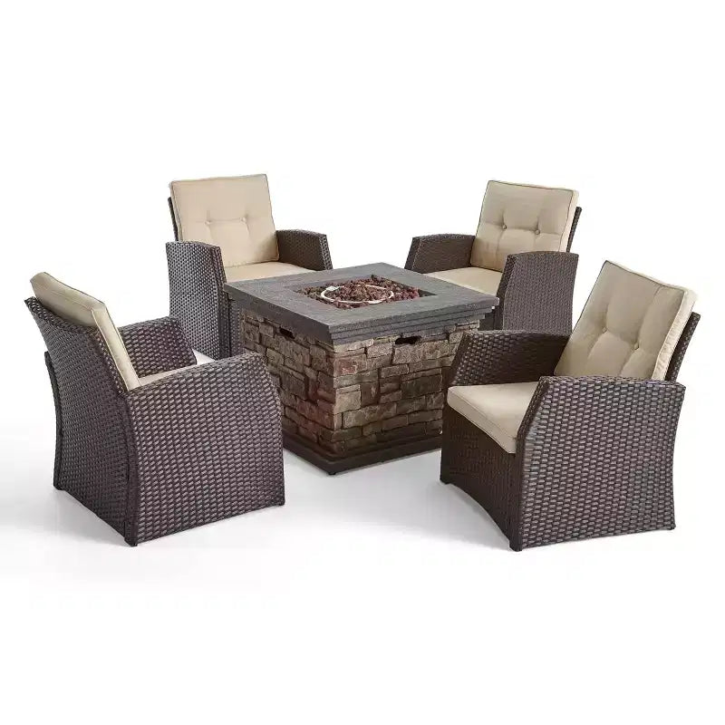 Christopher Knight Home Malvern Ensemble de 5 fauteuils et de foyer d'extérieur en osier avec coussins