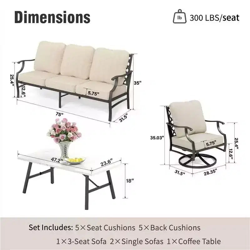 Captiva Designs Ensemble de conversation d'extérieur 4 pièces avec fauteuils pivotants à dossier en grille pour jardin, piscine, cour arrière