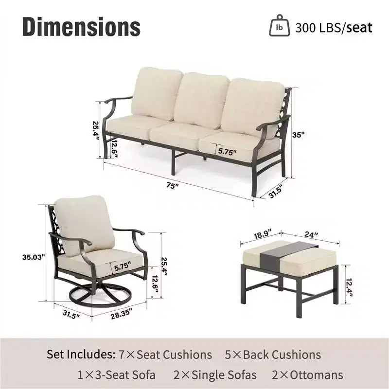 Ensemble de conversation d'extérieur 5 pièces Captiva Designs en métal avec chaises pivotantes à dossier grillagé et poufs