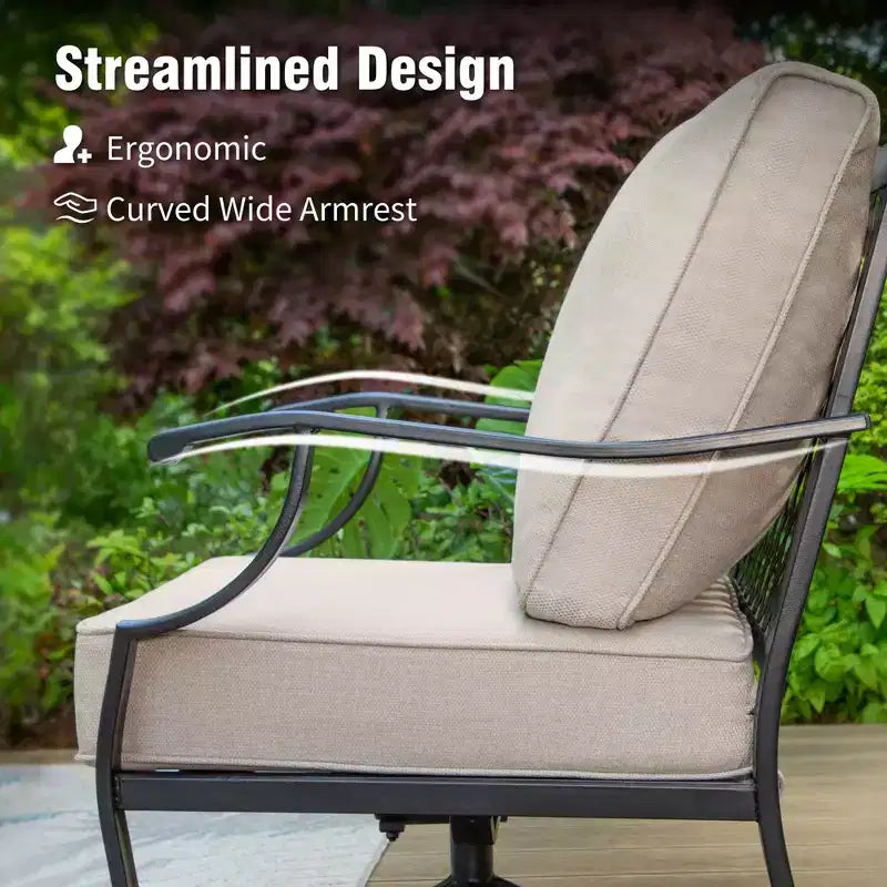 Ensemble de conversation d'extérieur 5 pièces Captiva Designs en métal avec chaises pivotantes à dossier grillagé et poufs