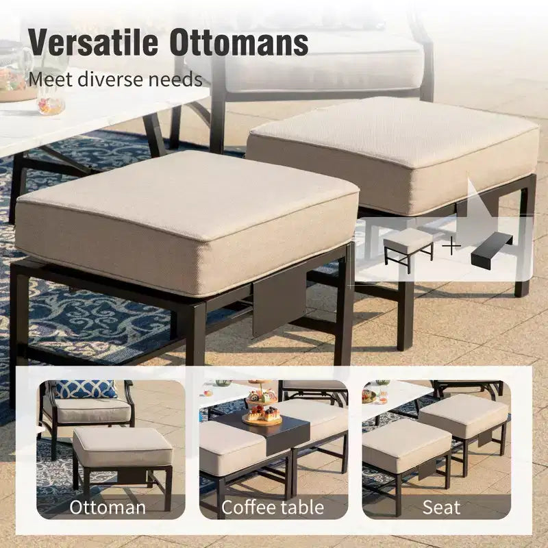 Ensemble de conversation d'extérieur 5 pièces Captiva Designs en métal avec chaises pivotantes à dossier grillagé et poufs