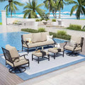 Captiva Designs 5pc Metal Patio Outdoor Conversation Set with Swivel Grid-back Chairs and Ottomans