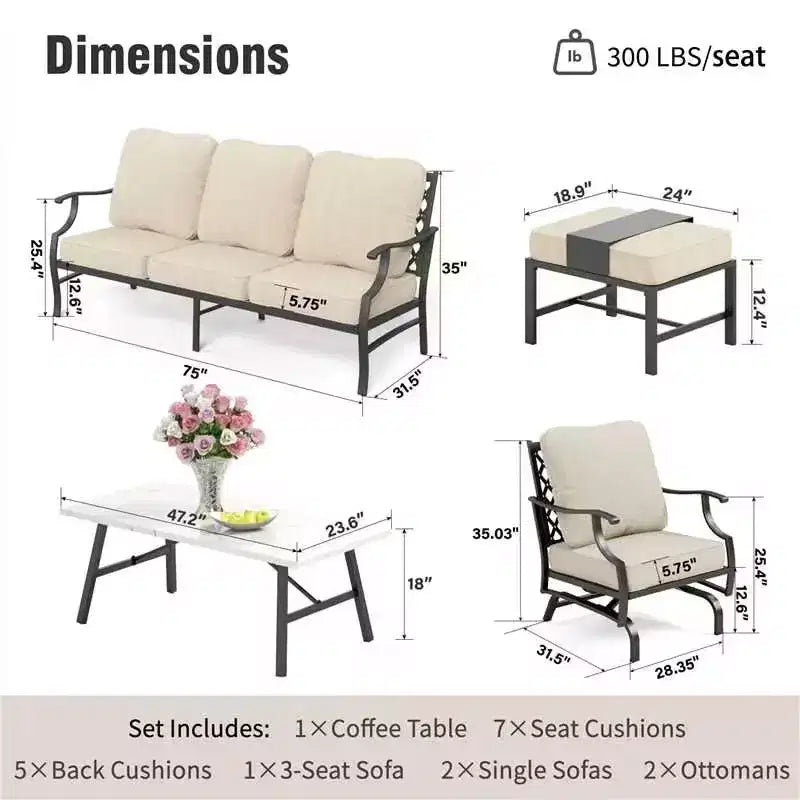 Ensemble de conversation d'extérieur Captiva Designs 6 pièces en métal avec fauteuils à bascule à dossier quadrillé, poufs et table basse