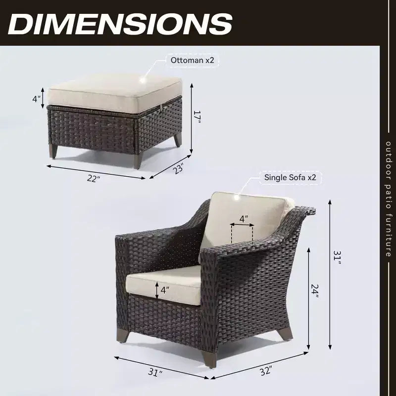 Chaise de patio UPTIOT avec coussins et poufs