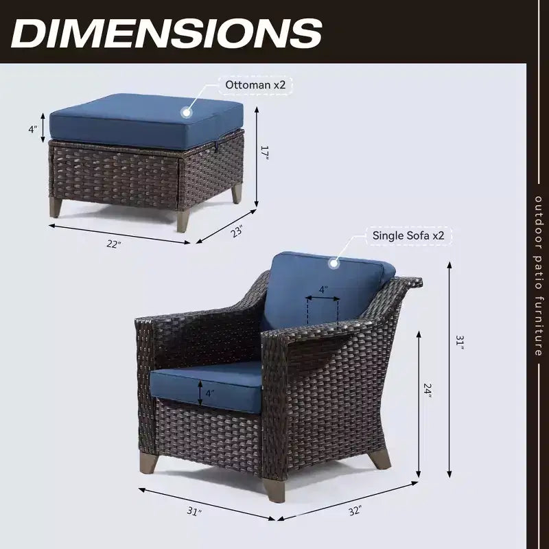 Chaise de patio UPTIOT avec coussins et poufs