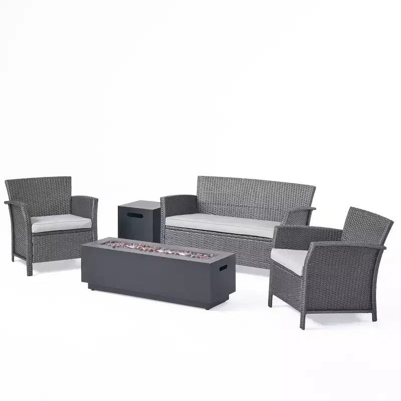 Christopher Knight Home Khaden Outdoor Wicker 4 Seater Chat Set with Fire Pit