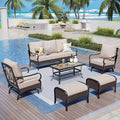 Captiva Designs 6pc Extra Large Metal and Rattan Outdoor Patio Conversation Set with Rocking Chairs and Ottomans