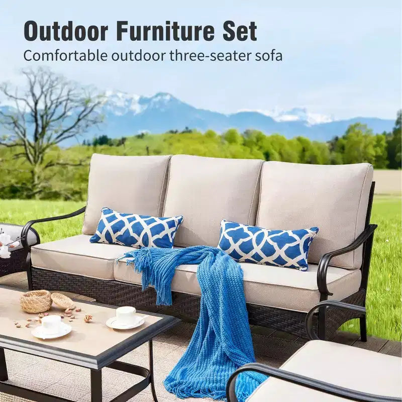Ensemble de patio extérieur Captiva Designs de 4 pièces, extra large, en métal et rotin avec foyer et canapés pivotants