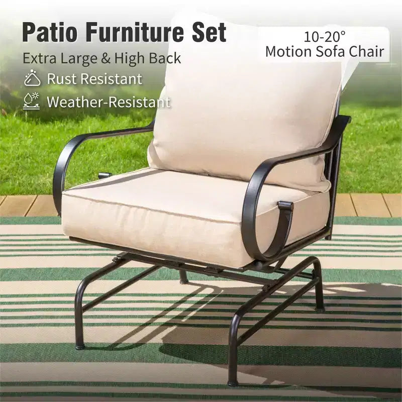 Captiva Designs, salon de jardin 4 pièces extra large en métal avec chaises à bascule à motif et table basse