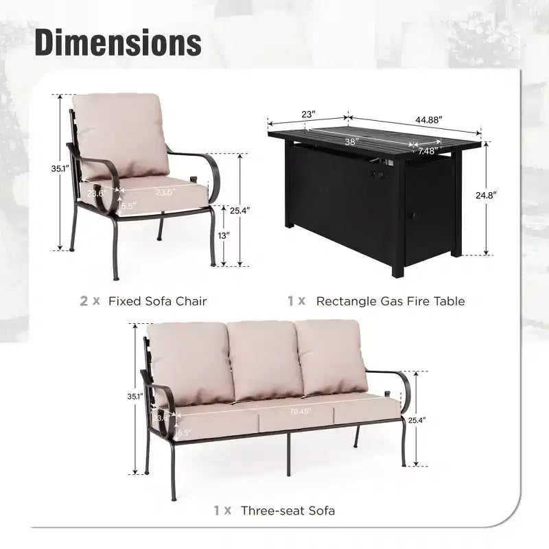 Ensemble foyer d'extérieur de terrasse Captiva Designs 4 pièces en métal extra large avec chaises à dossier ajouré