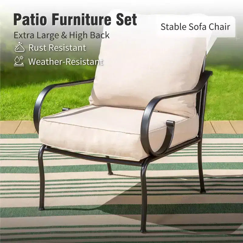 Ensemble foyer d'extérieur de terrasse Captiva Designs 4 pièces en métal extra large avec chaises à dossier ajouré
