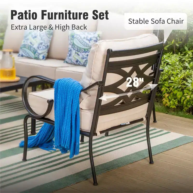 Ensemble foyer d'extérieur de terrasse Captiva Designs 4 pièces en métal extra large avec chaises à dossier ajouré