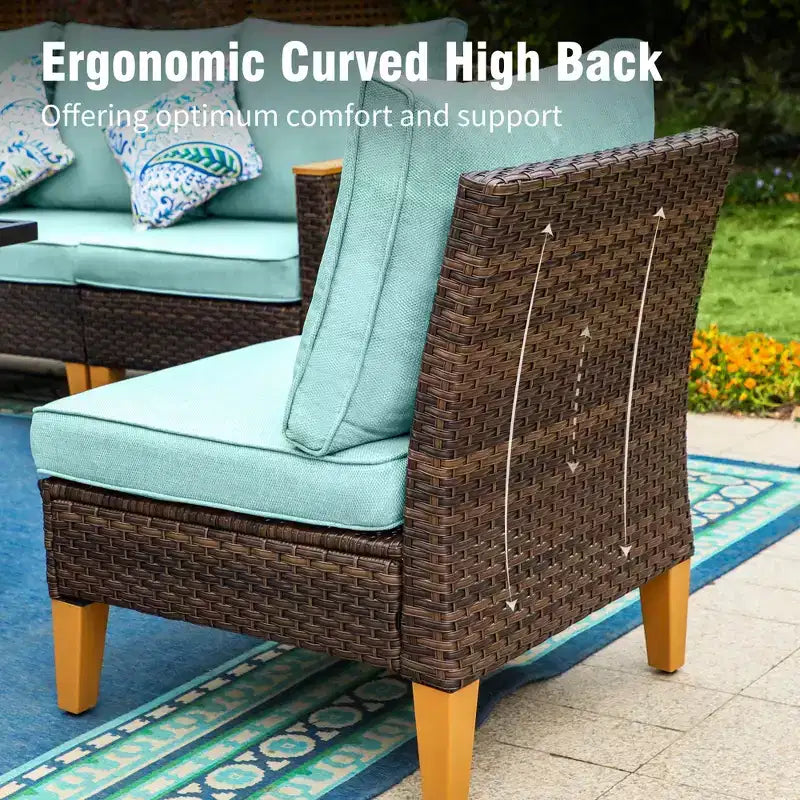Captiva Designs Salon de jardin en rotin 10 pièces avec brasero et pouf rembourré