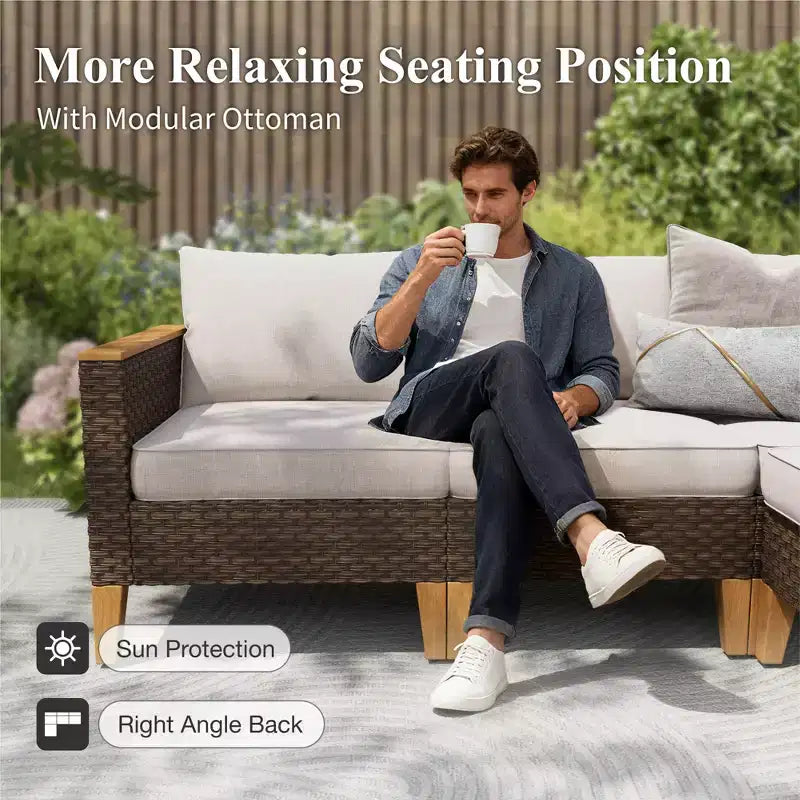 Captiva Designs Salon de jardin en rotin 10 pièces avec brasero et pouf rembourré