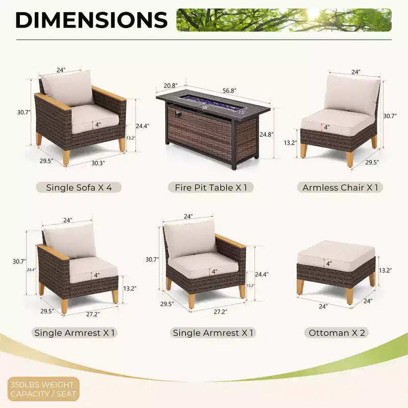 Captiva Designs Salon de jardin en rotin 10 pièces avec brasero et pouf rembourré