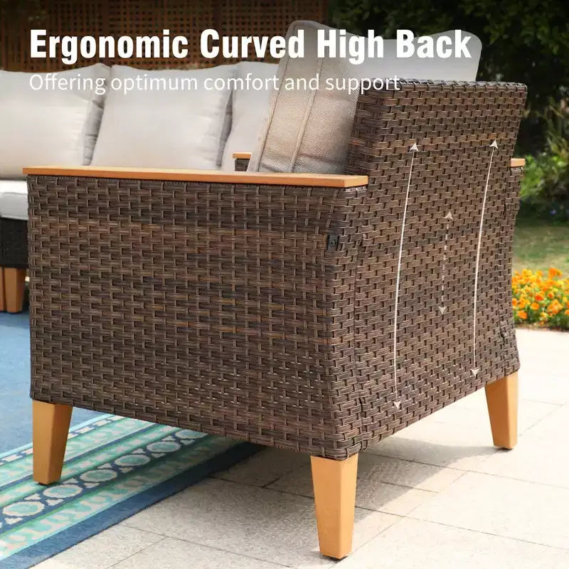 Captiva Designs Salon de jardin en rotin 10 pièces avec brasero et pouf rembourré