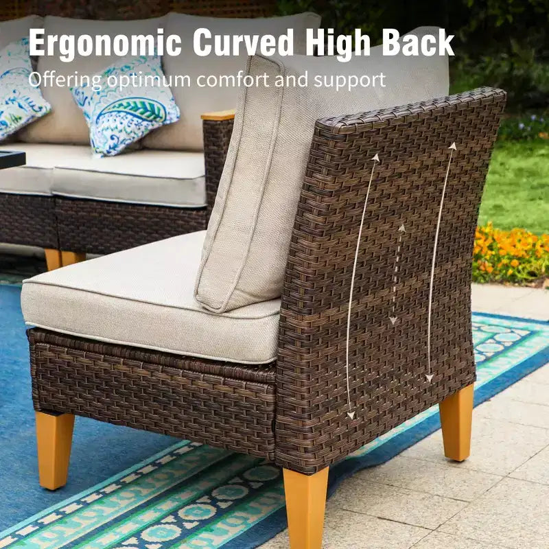Captiva Designs Salon de jardin en rotin 10 pièces avec brasero et pouf rembourré