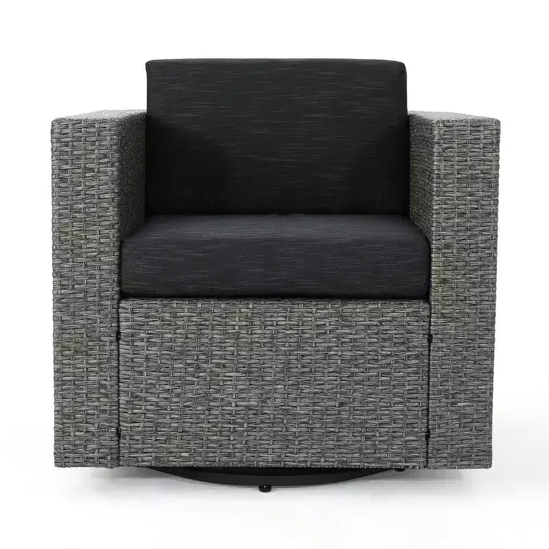 Ensemble de 5 pièces GDFStudio Venice en osier pour extérieur avec fauteuils pivotants et foyer