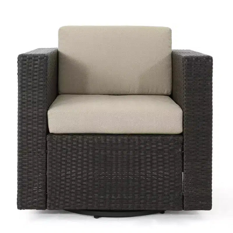 Ensemble de 5 pièces GDFStudio Venice en osier pour extérieur avec fauteuils pivotants et foyer