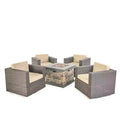 Ensemble de 5 pièces GDFStudio Venice en osier pour extérieur avec fauteuils pivotants et foyer