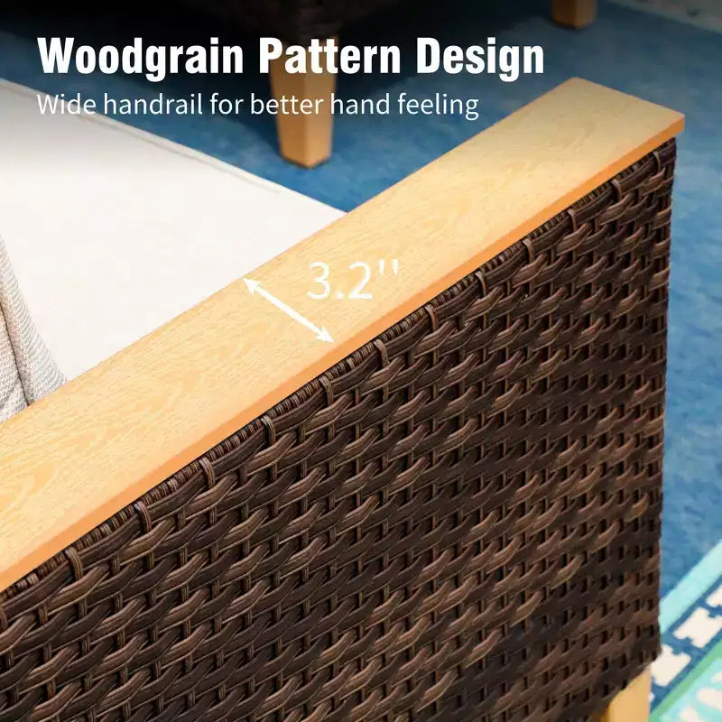 Captiva Designs Ensemble de canapés modulaires incurvés demi-lune en rotin osier 7 pièces pour l'extérieur avec pouf rembourré