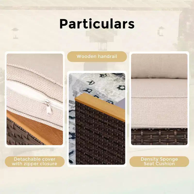 Captiva Designs Ensemble de canapés modulaires incurvés demi-lune en rotin osier 7 pièces pour l'extérieur avec pouf rembourré