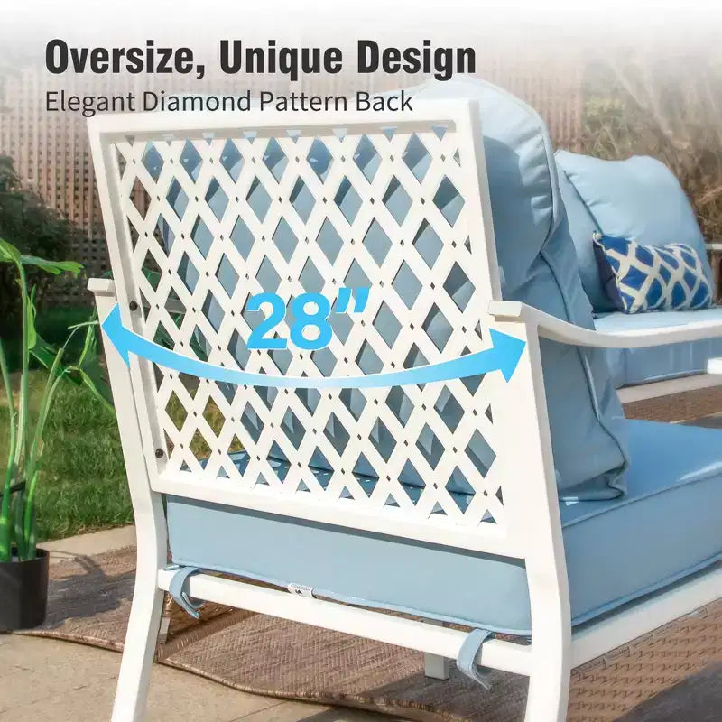 Captiva Designs Ensemble de conversation d'extérieur 5 pièces extra large en métal et rotin avec fauteuils pivotants à dossier en treillis et causeuse