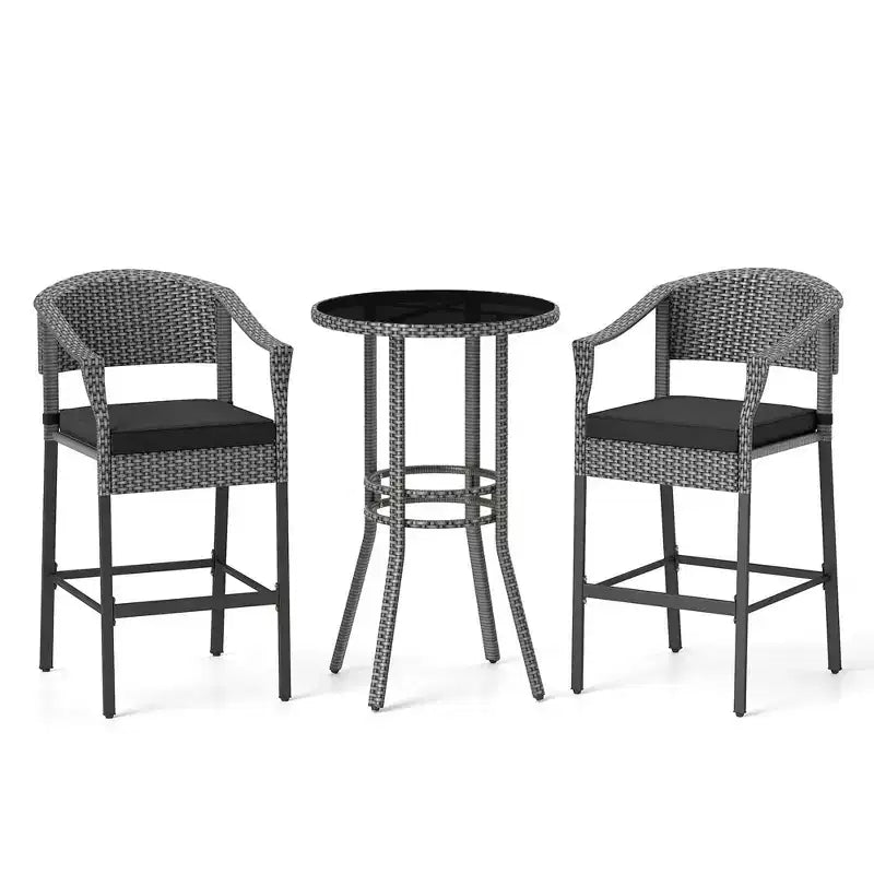 Ensemble de bar 3 pièces Costway en rotin pour patio avec tabourets de bar en osier et table ronde