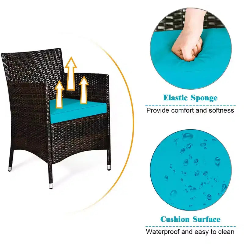 Costway Ensemble de Meubles de Jardin 4 pièces en Rotin avec Table, Étagère et Canapé, Coussins Turquoise/Rouge/Gris